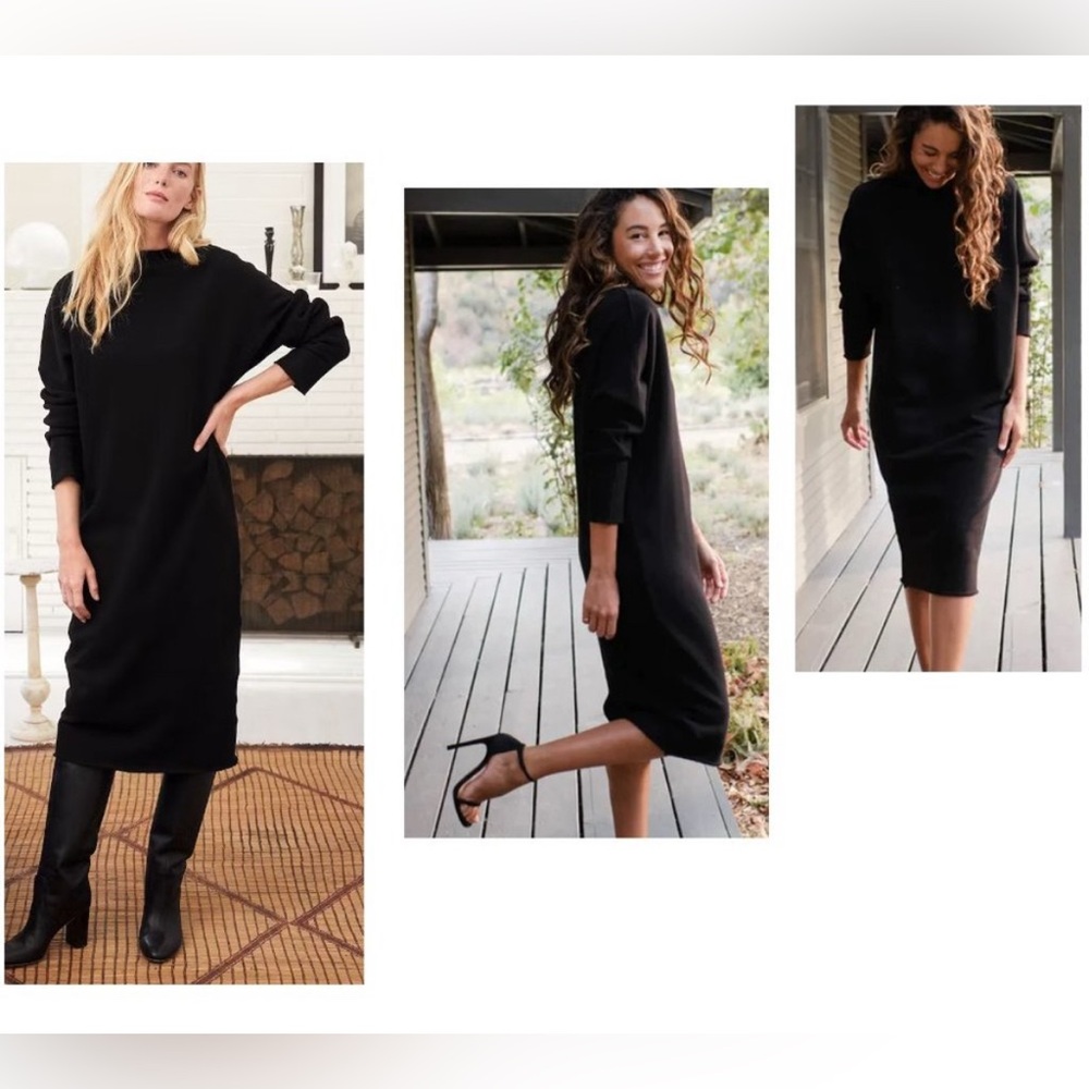 New Frank & Eileen ISABELLE
Funnel Neck DressTRIPLE FLEECE Black